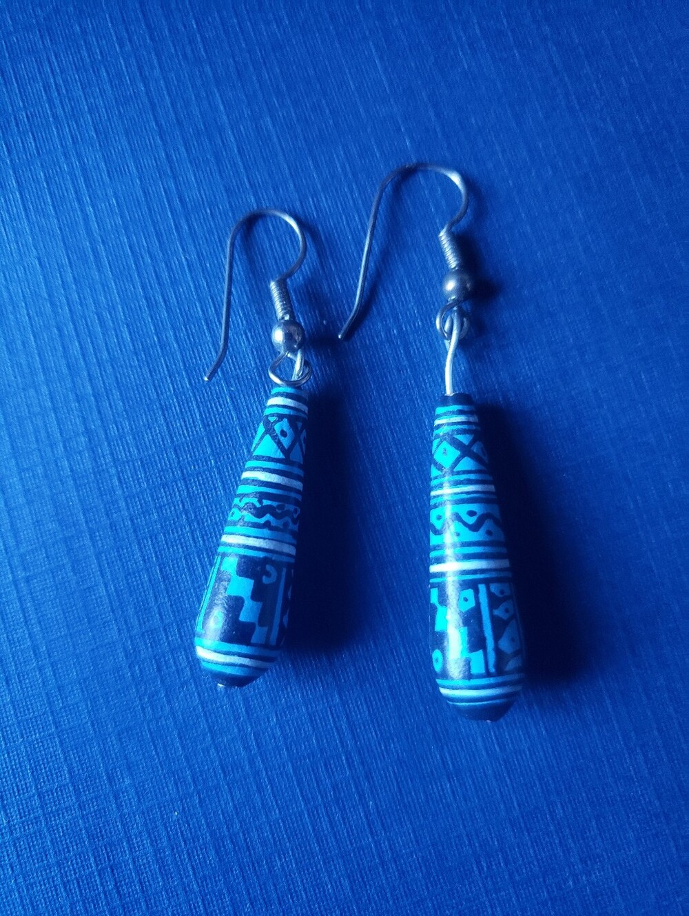 Handcrafted Blue Patterned Teardrop Earrings - Women Jewelry